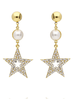 Kolczyki złote gwiazdki z perłami i kryształkami KRG0533