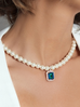 Naszyjnik z perłami z zielono niebieskim kryształkiem Majestic NPE0134