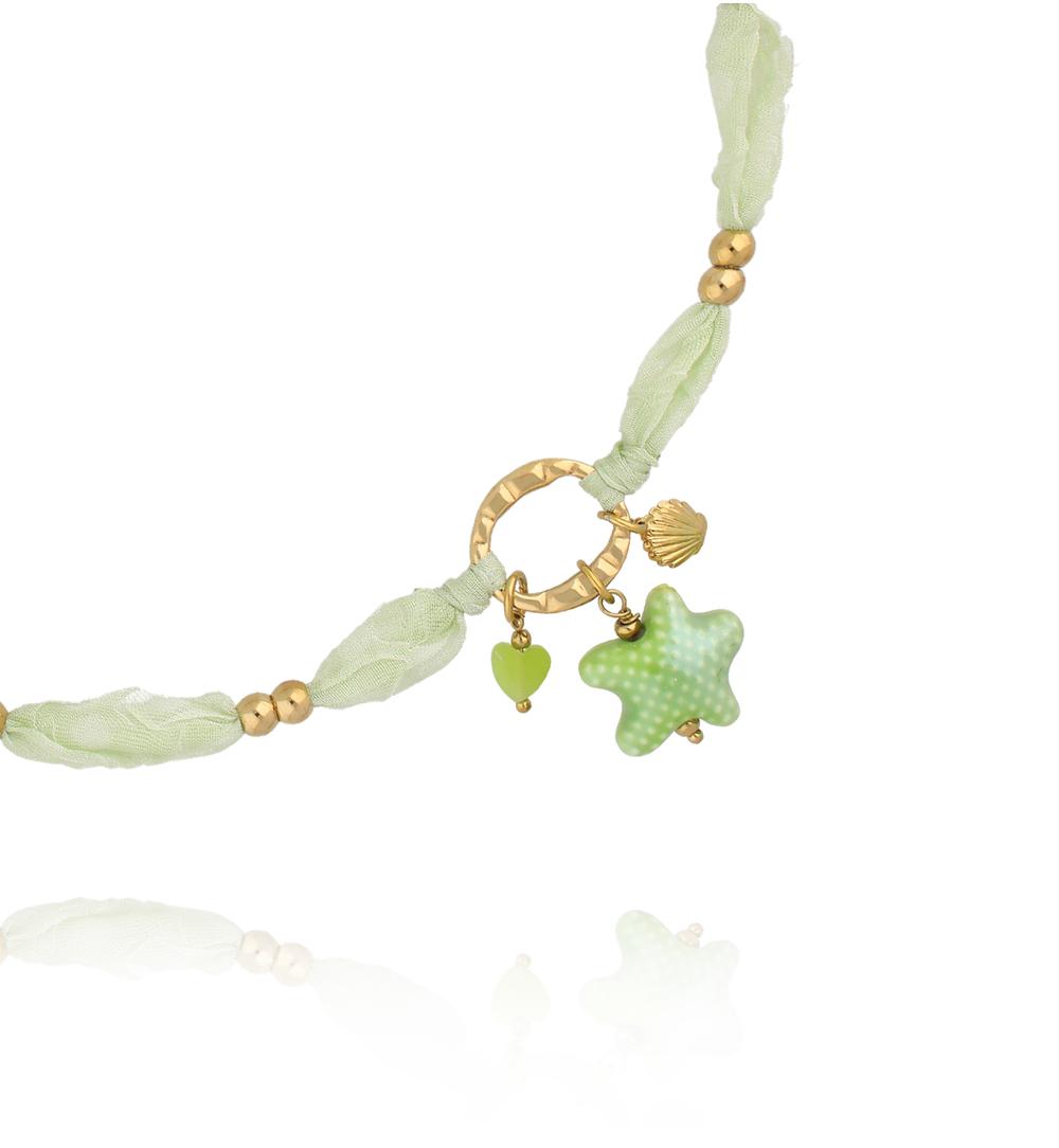 Naszyjnik zielony z tkaniny z zawieszką rozgwiazdy NSH0129