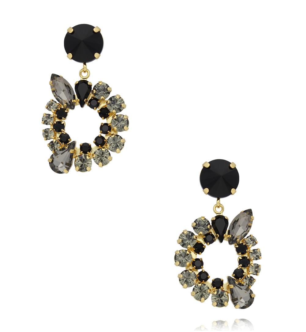 Kolczyki złote wiszące z szarymi cyrkoniami KSS2218