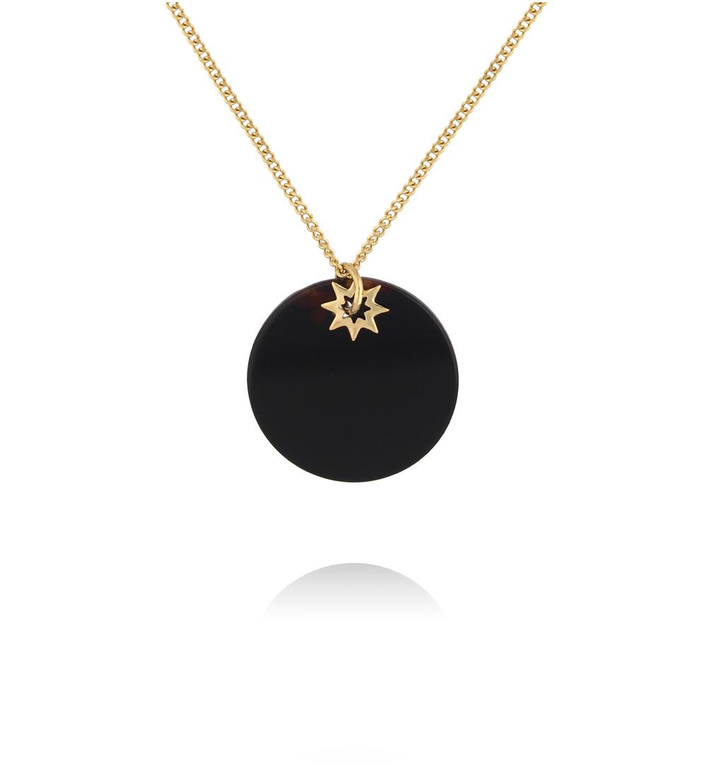 Złoty naszyjnik z czarnym agatem i gwiazdką NPA1460