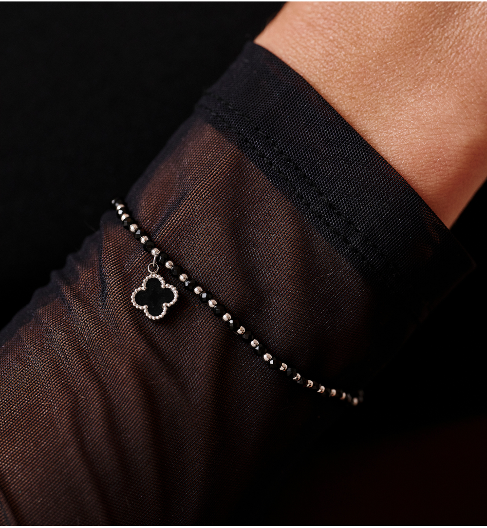 Bransoletka z turmalinami i koniczynką srebrna BTW3171