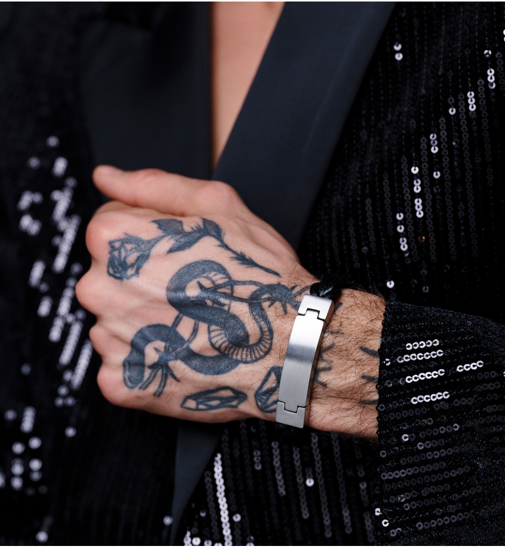 Bransoletka męska czarna skórzana BMITC0978