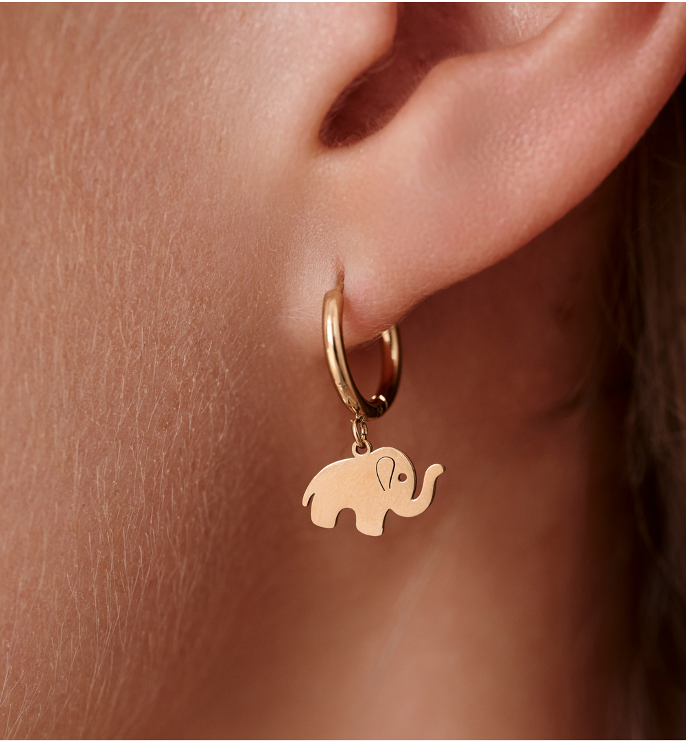 Kolczyki koła z zawieszką słonika złote KSY0625