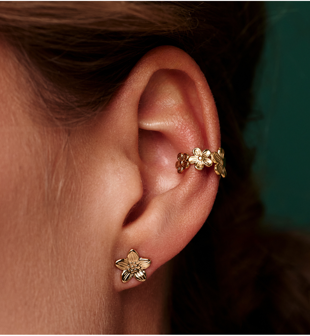 Nausznice złote z kwiatkami KSY0583