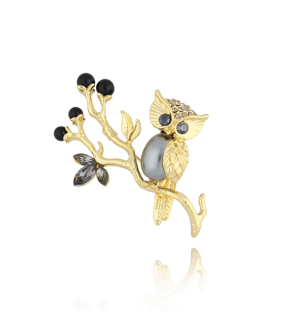Broszka ze złotą sową Pearl Owl BRSS0199