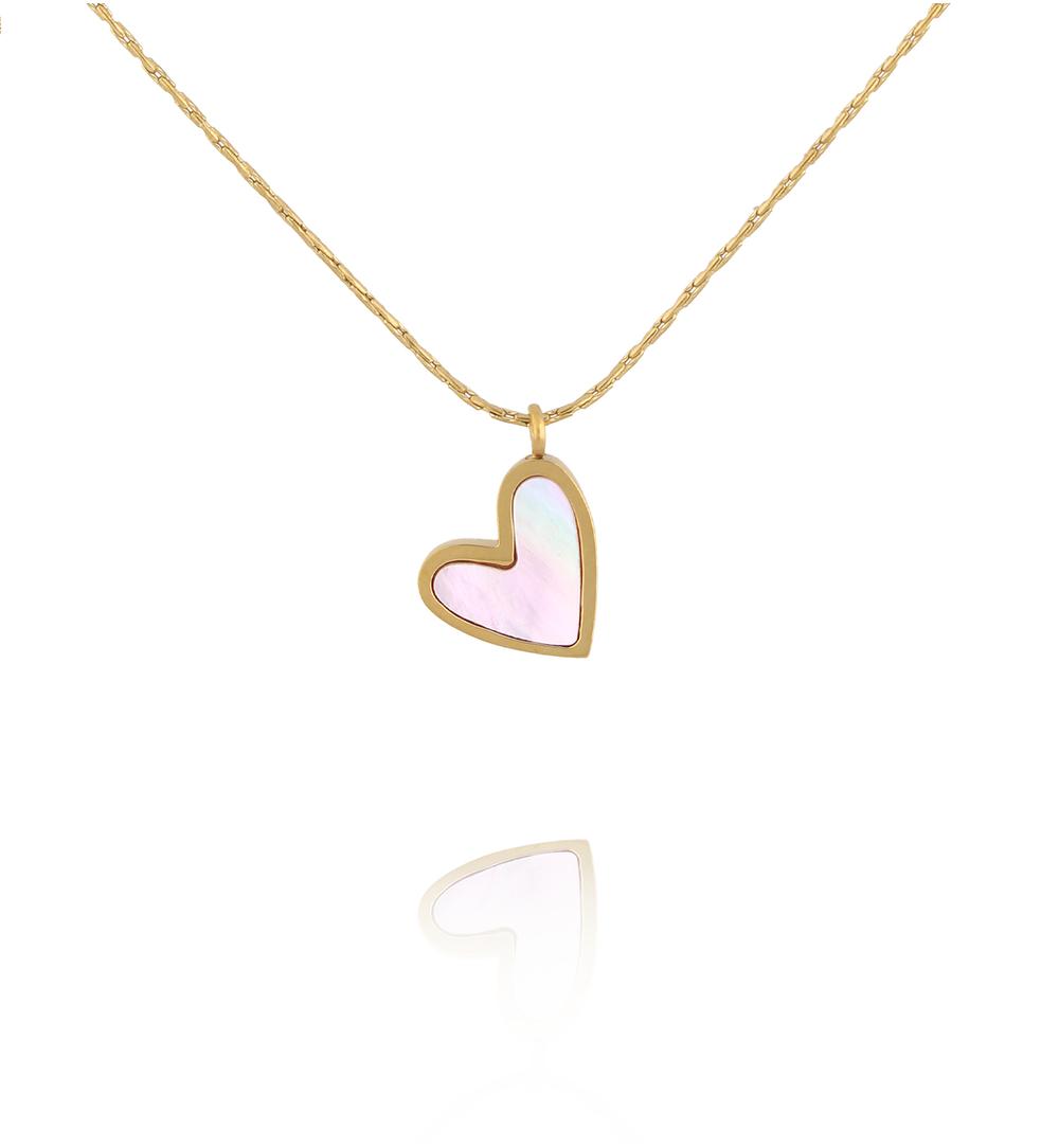 Naszyjnik z sercem z masy perłowej w kolorze złota NSY0923