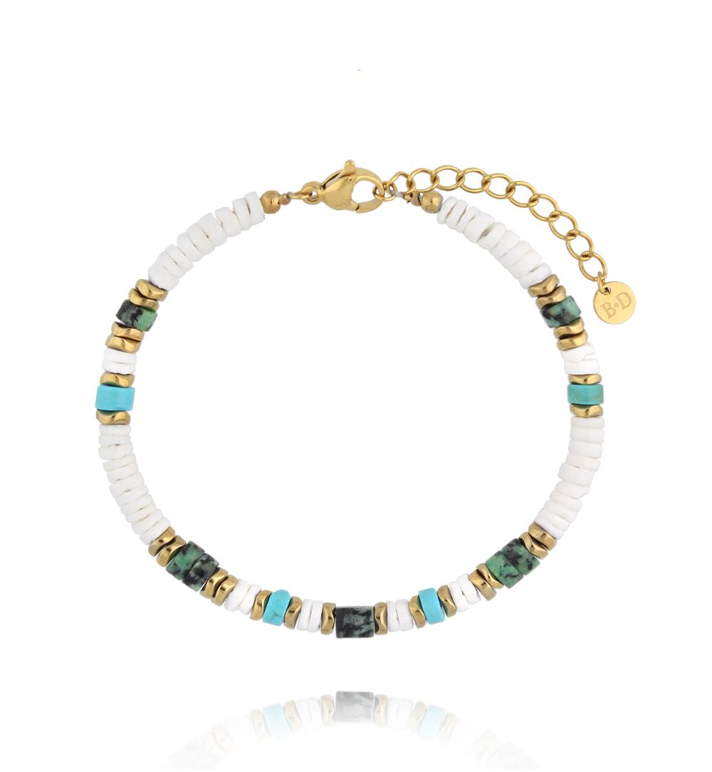 Bransoletka z muszli, turkusu i afrykańskiego turkusu BPA0582