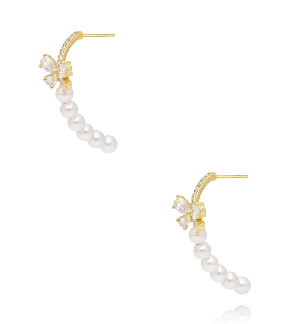 Kolczyki z kokardką, kryształkami i linią pereł KPE0218