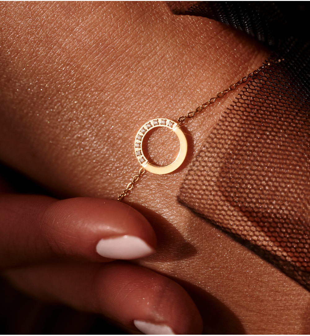 Bransoletka złota, kółeczko z cyrkoniami BSY0413