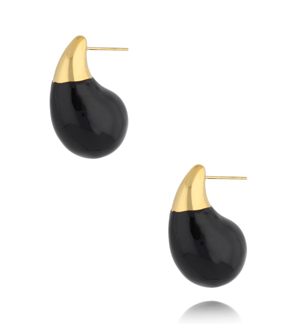 Kolczyki złote łezki duże z czarną emalią Enamel Kylie KSA1684