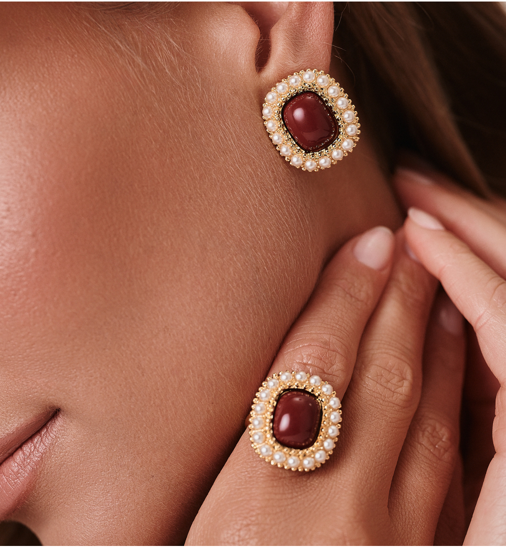 Zestaw z perłami i bordowym akcentem ZN0014