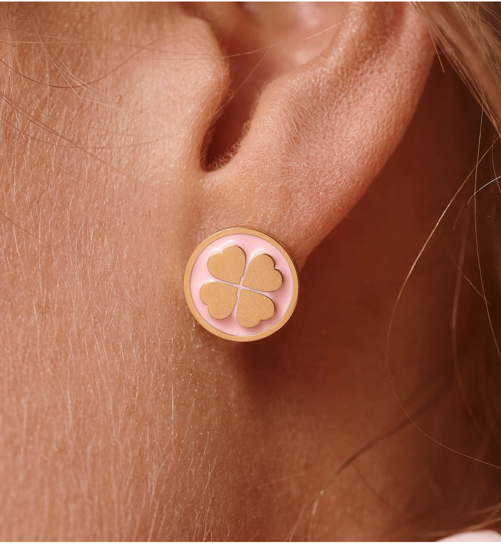 Kolczyki koniczynki różowo-złote KSA2520