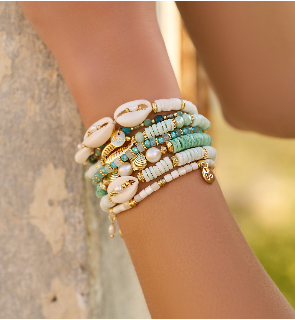 Bransoletka z niebieskimi muszlami i perłami Pearl and Shell BSH0136