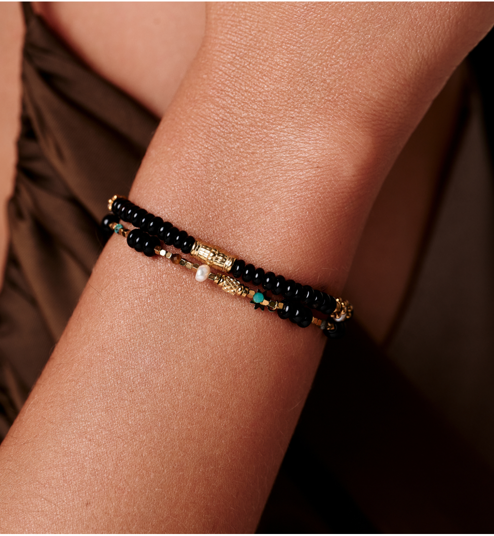 Bransoletka z czarnego agatu i pereł słodkowodnych BEA0086