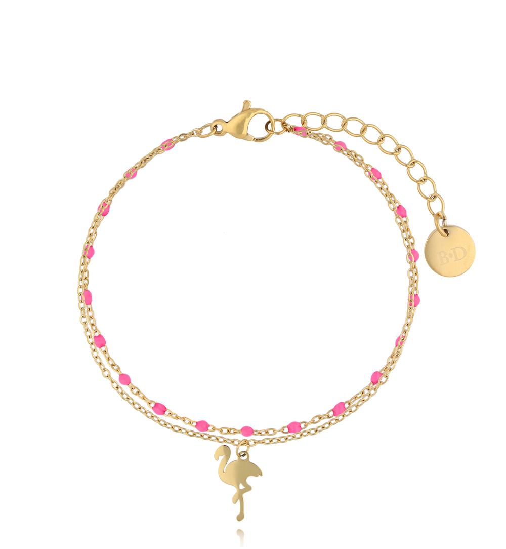 Bransoletka z różowymi koralikami i zawieszką flaminga BSC2396