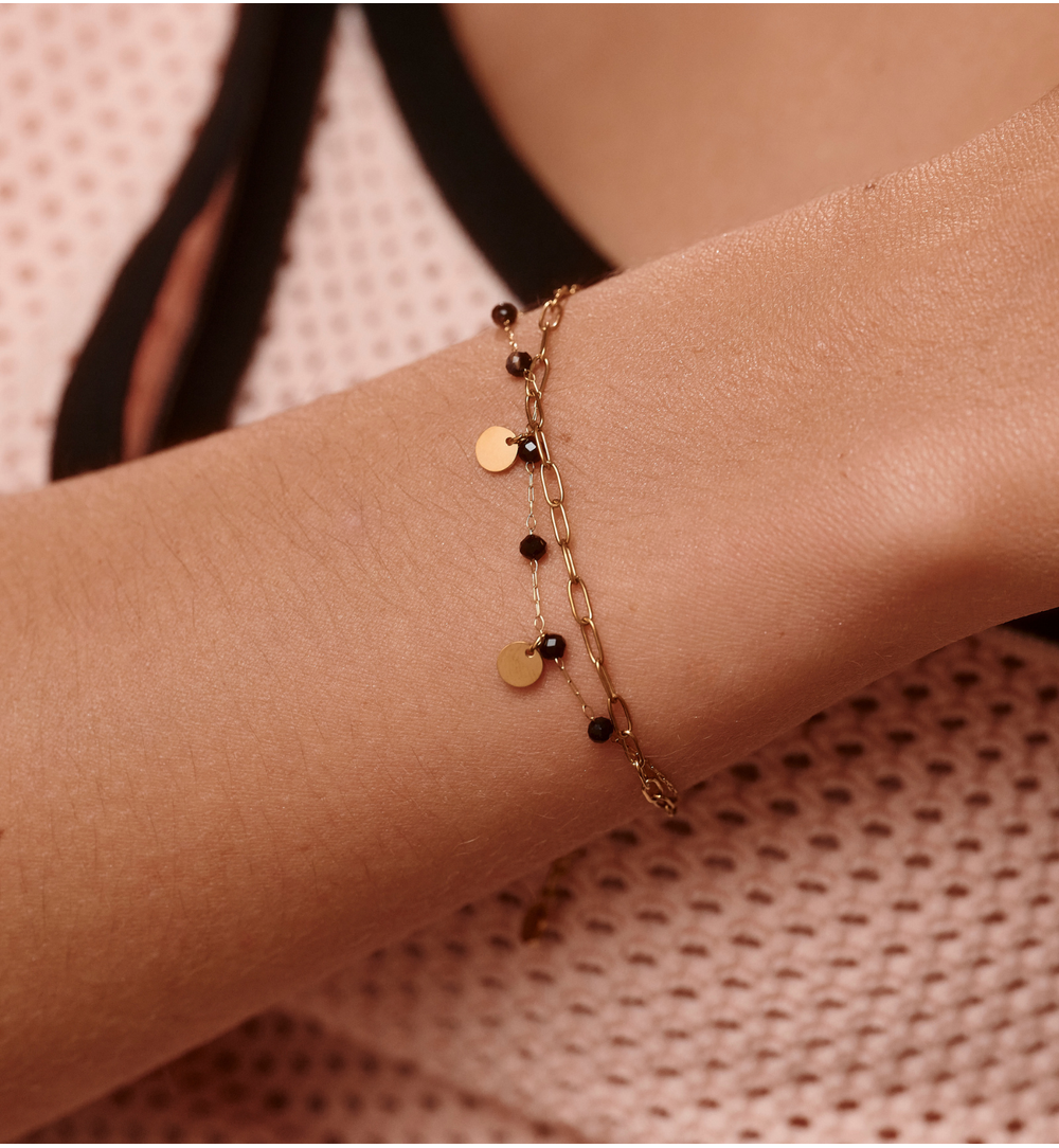 Bransoletka z czarnym agatem złota BEA0040