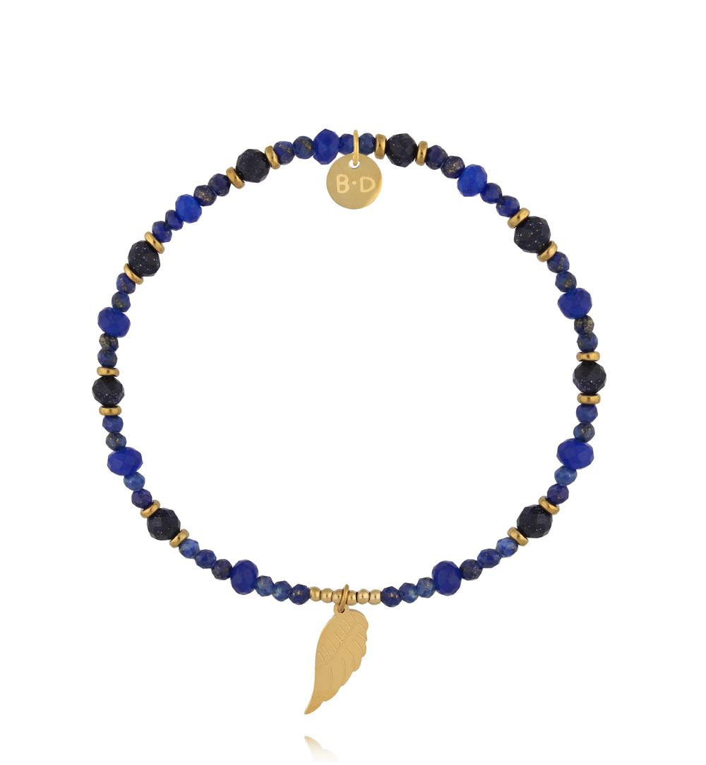 Bransoletka z lapisu lazuli, blue sand i jadeitu z zawieszką skrzydła BTW3505