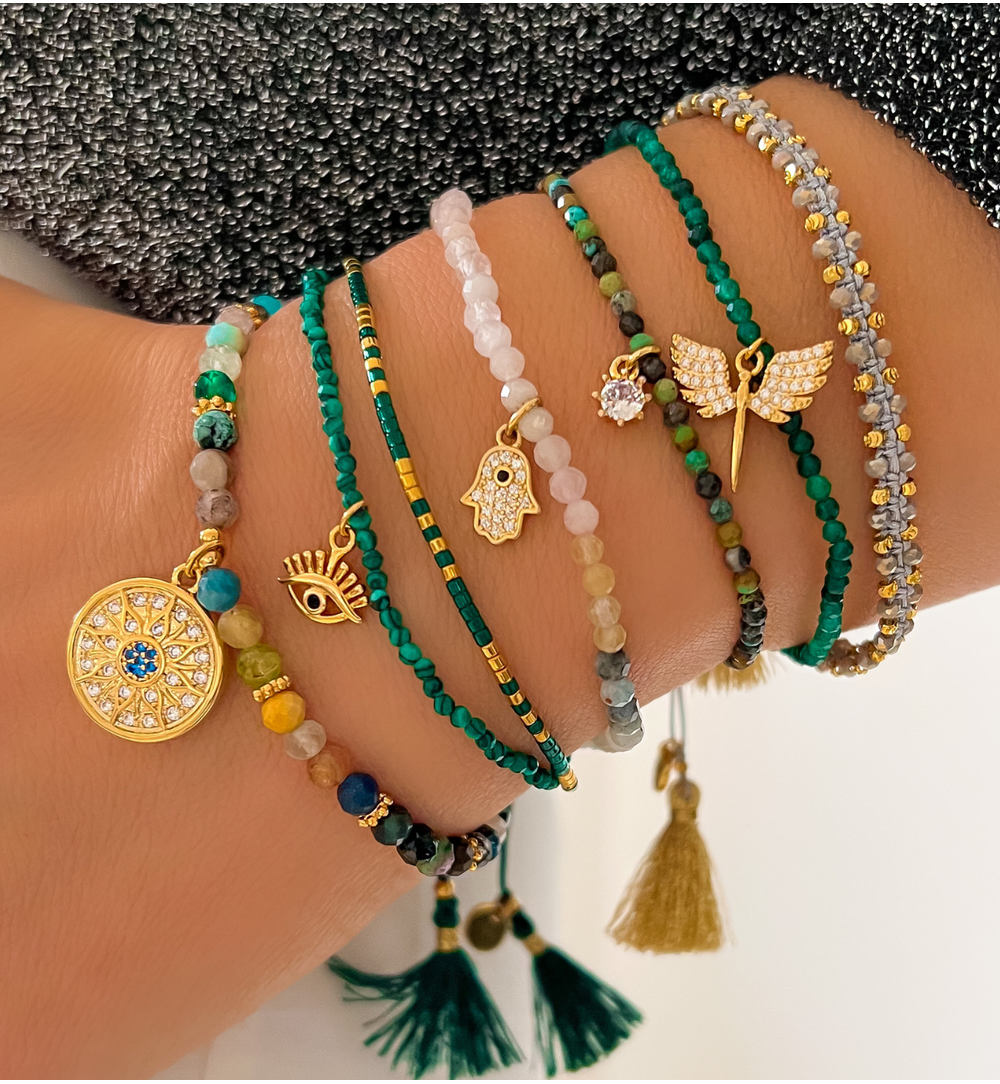 Bransoletka z kamieniami naturalnymi i złota zawieszką Vivid Story BTW1292