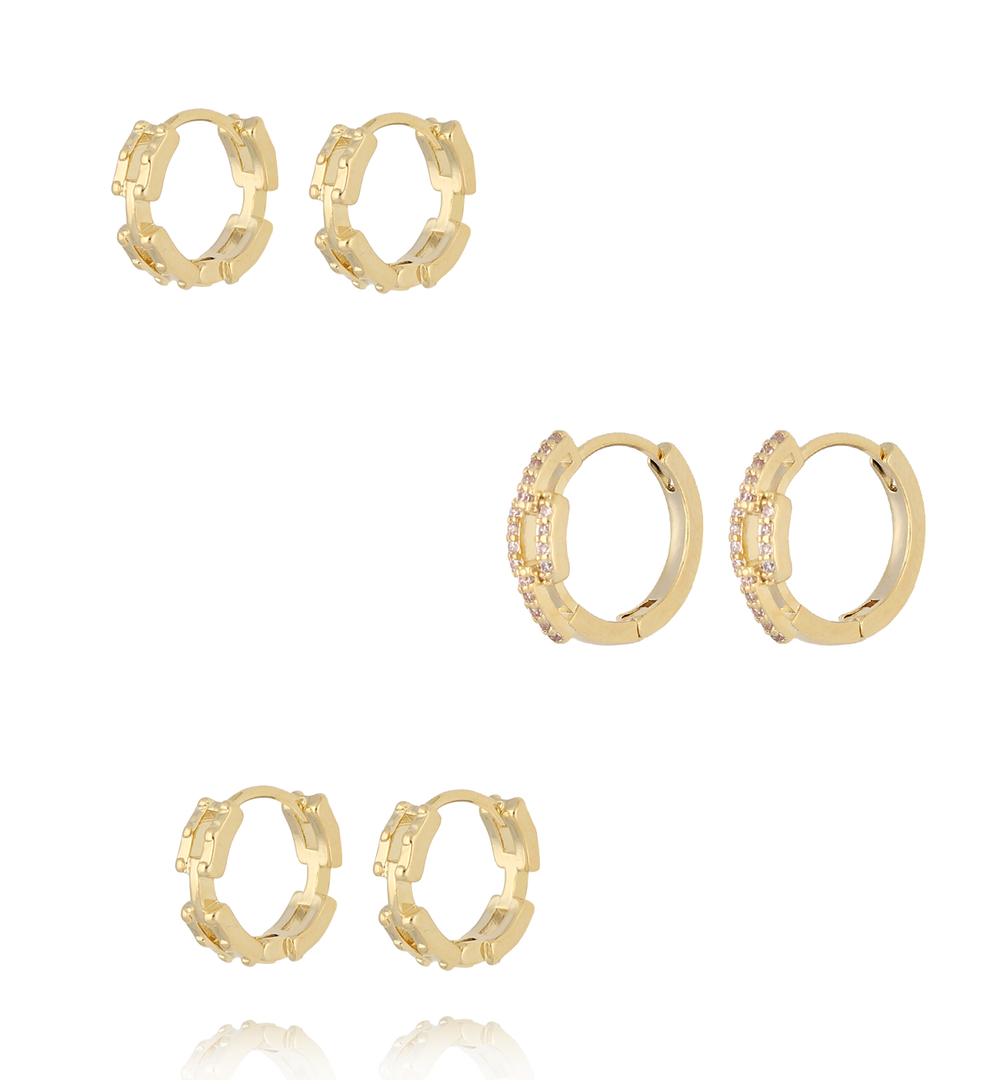 Zestaw złotych kolczyków kółek KLU0178