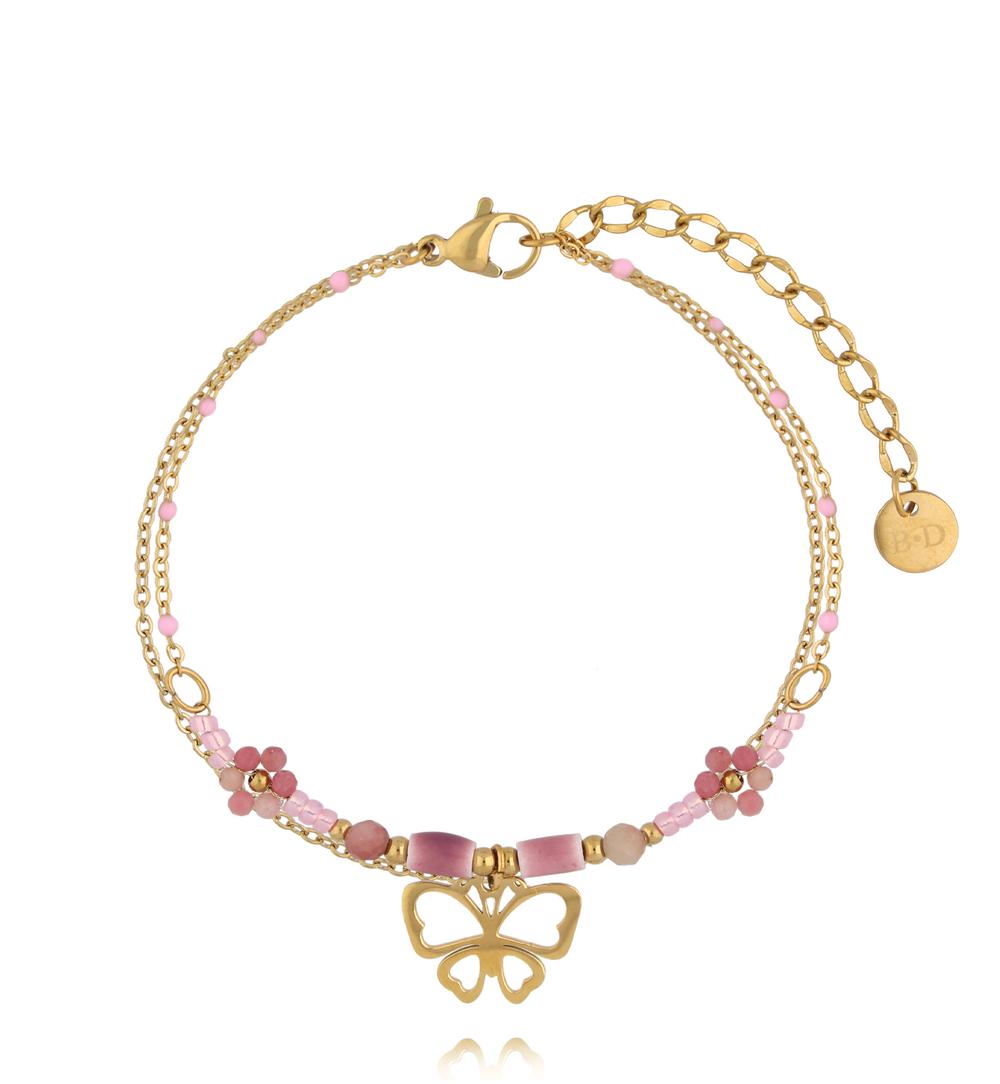 Bransoletka z rodonitem i zawieszką motyla BSY0534