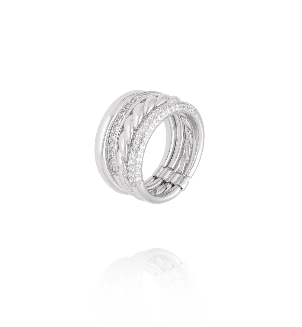 Pierścionek srebrny szeroki z kryształkami PSS0212