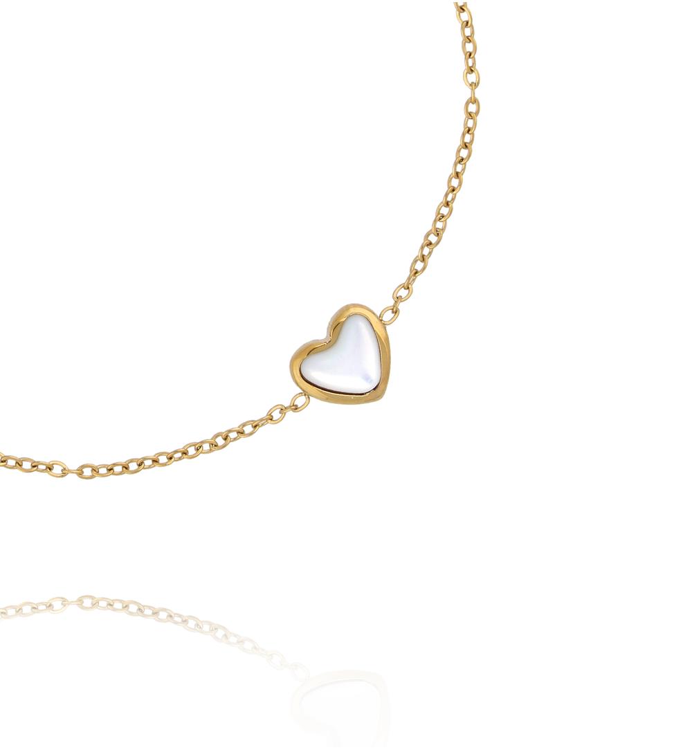 Bransoletka z sercem z masy perłowej na złotym łańcuszku BSY0591