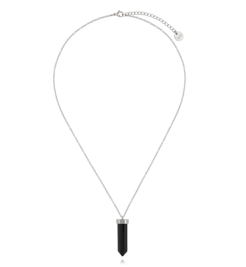 Naszyjnik z czarnym agatem na srebrnym łańcuszku NLB0367