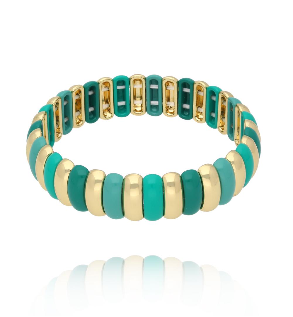 Bransoletka elastyczna w odcieniach zieleni i złota BCR0070