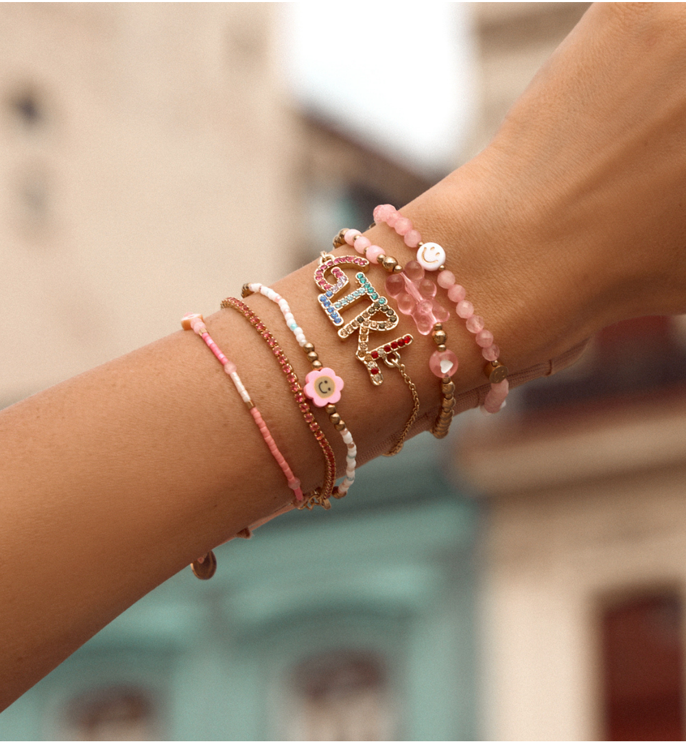 Bransoletka cienka złota z malinowymi kryształkami Este BSS0148