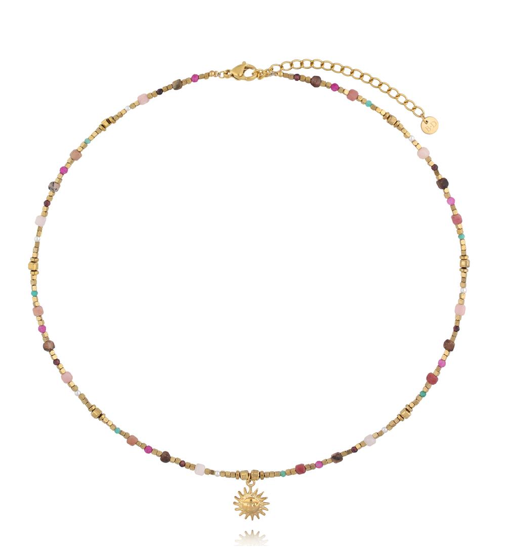 Naszyjnik z naturalnych kamieni z zawieszką słońce NEA0087