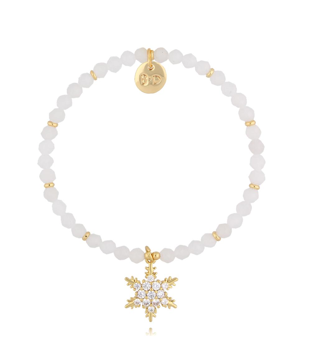 Zestaw zimowych bransoletek z zawieszkami – złote płatki śniegu ZN0028