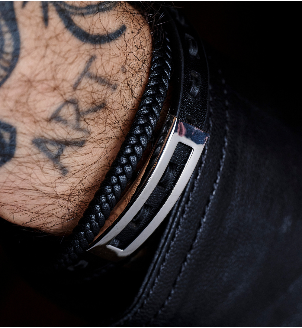 Bransoletka męska skórzana z blaszką BMITC0886