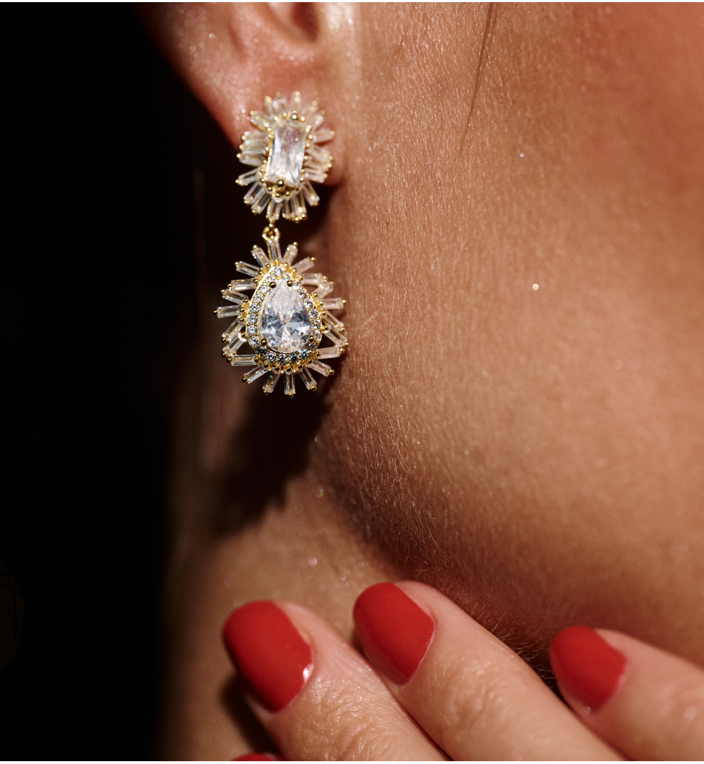 Kolczyki złocone z cyrkoniami w kształcie łezki KSS2095