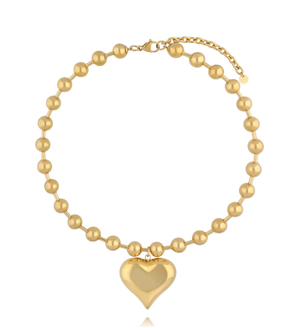 Zestaw złotych naszyjników z kulami i sercem ZN0172