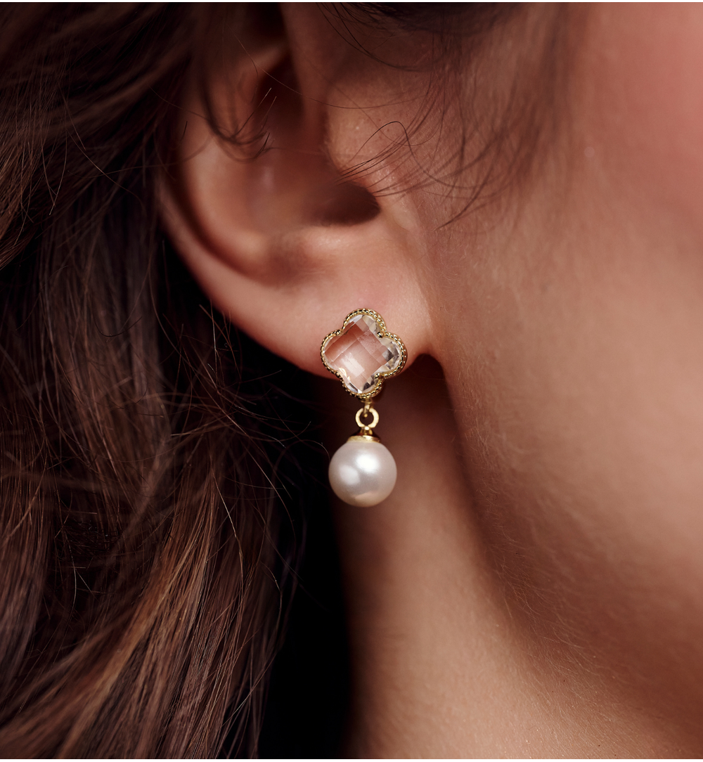 Kolczyki z kryształową koniczyną i perłą KPE0209