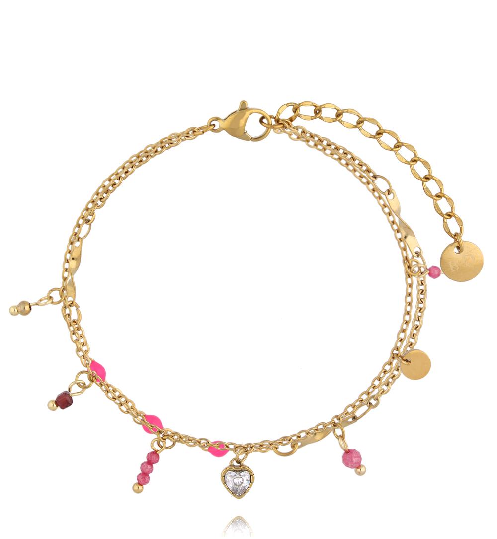 Bransoletka z czerwonym jadeitem i cyrkonią w kształcie serca BSY0535