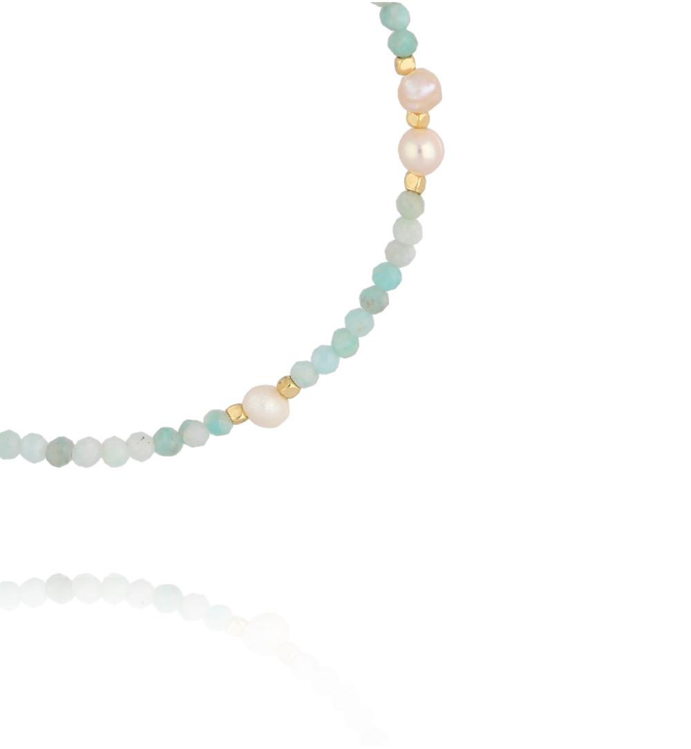 Bransoletka z amazonitami i perłami BTW3616