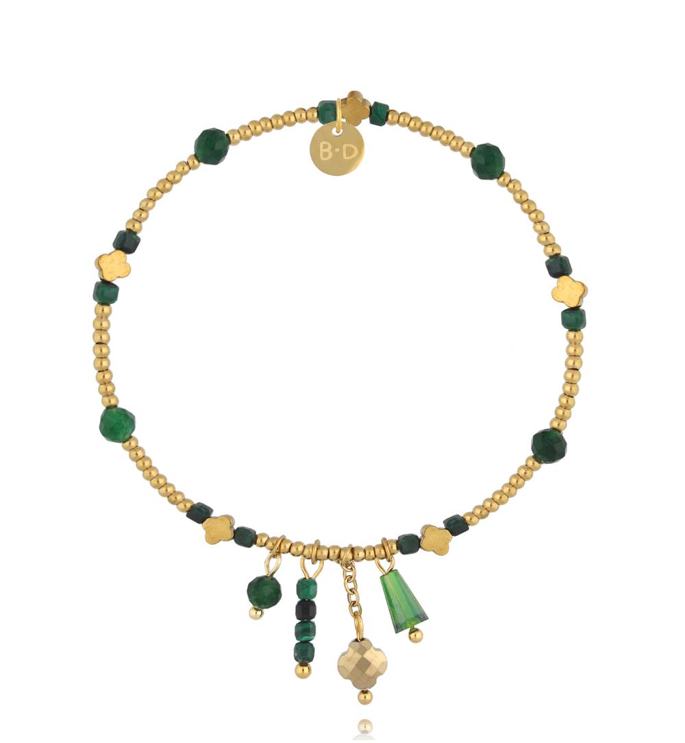 Bransoletka z malachitu i zielonego jadeitu z zawieszkami BTW3581