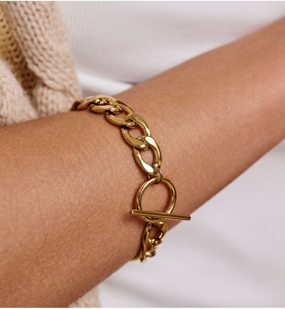 Bransoletka z grubego, złoconego łańcucha ze stali szlachetnej BSY0401