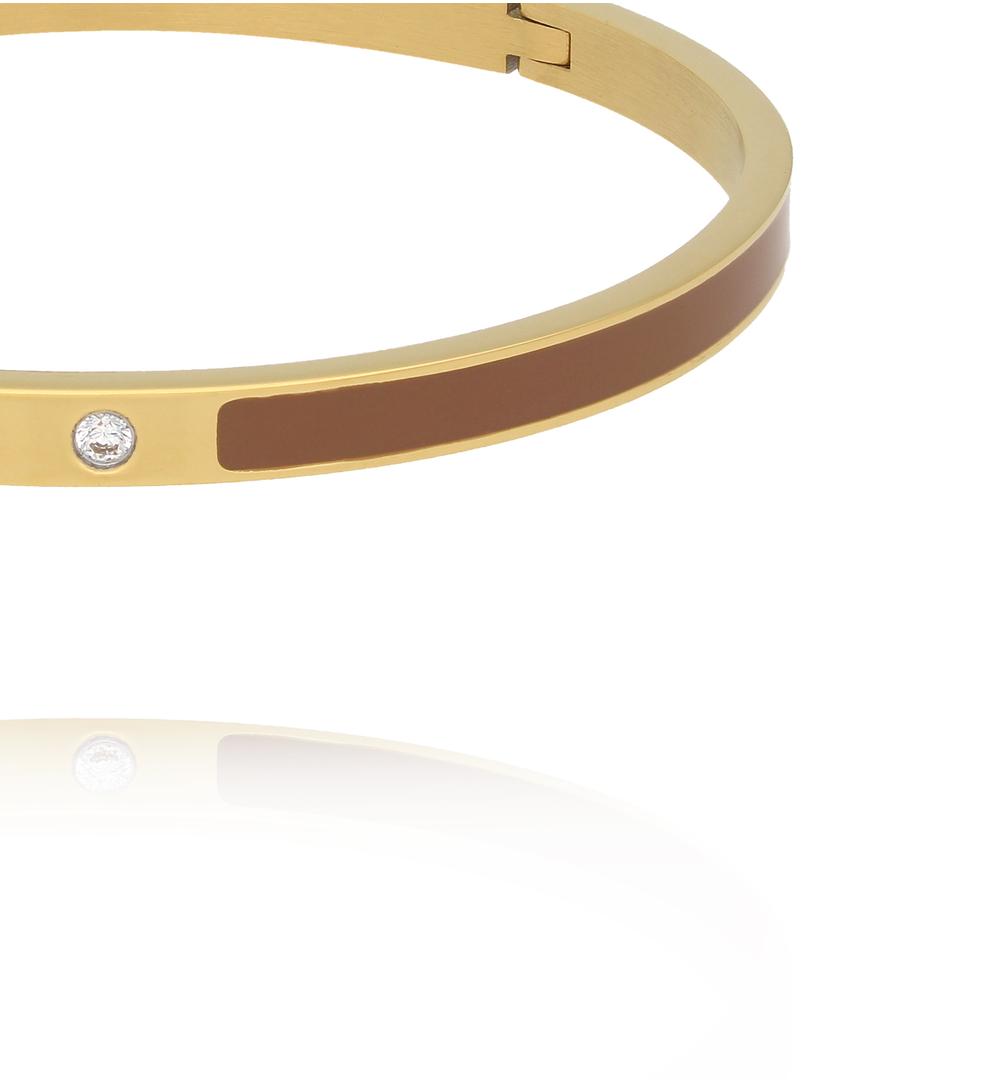 Bransoletka obręcz ze stali szlachetnej z emalią Mocha Mousse i cyrkonią BSA0973