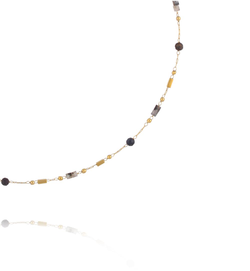 Naszyjnik na złotym łańcuszku z czarnym agatem i labradorytem NEA0096