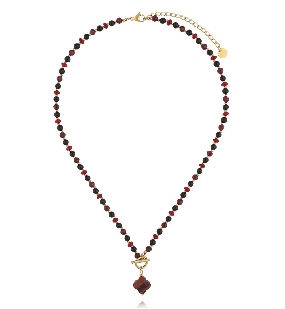 Naszyjnik z tygrysiego oka z zawieszką koniczynki NPA1626