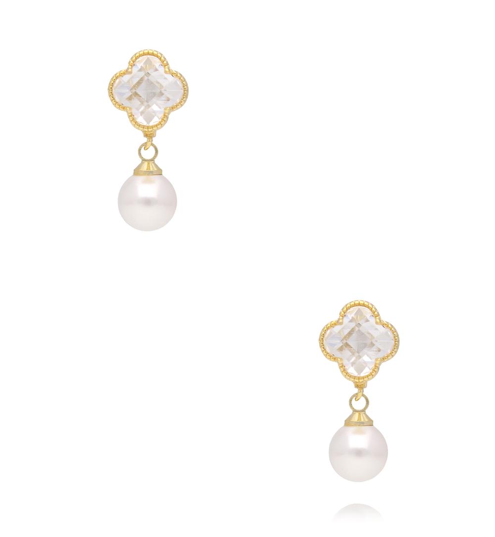 Kolczyki z kryształową koniczyną i perłą KPE0209