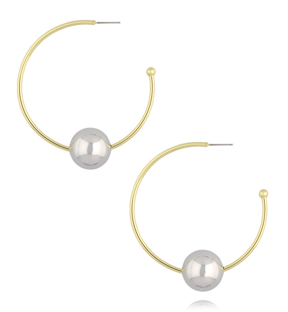 Kolczyki koła złote ze srebrną kulką KRG1103