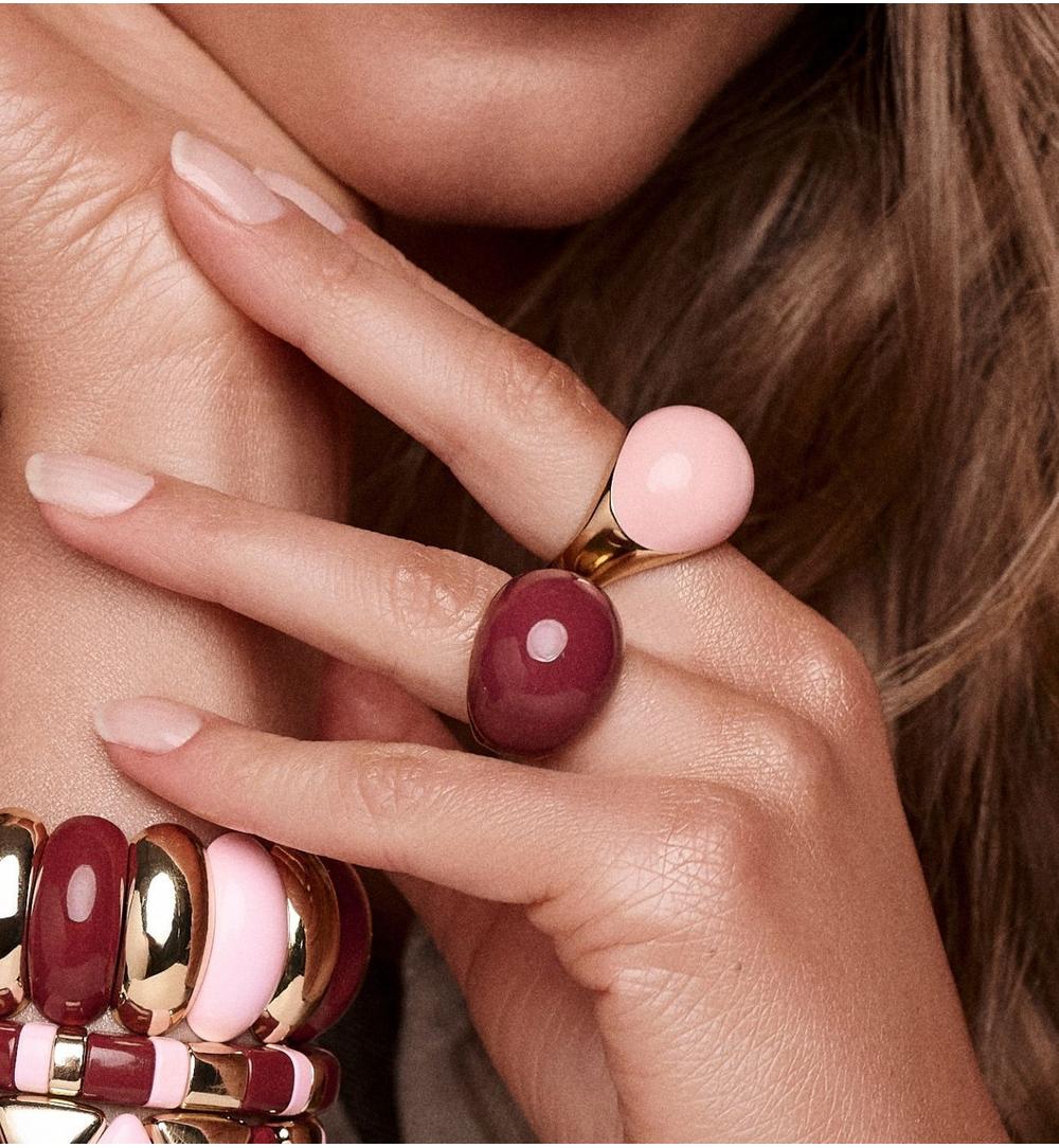 Pierścionek złoty z bordową emalią PSA1253