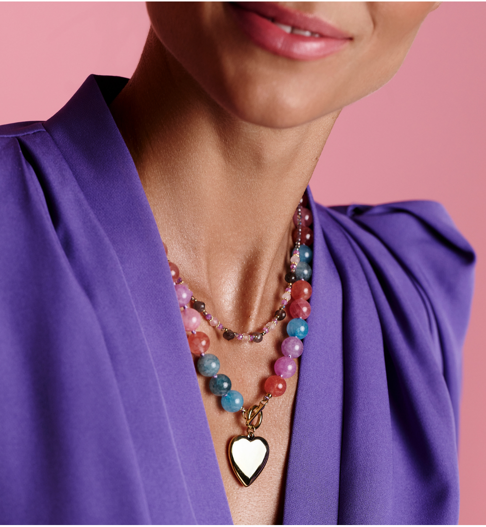 Naszyjnik z cyrkonii, szklanego kryształu i szarego agatu NTW1570