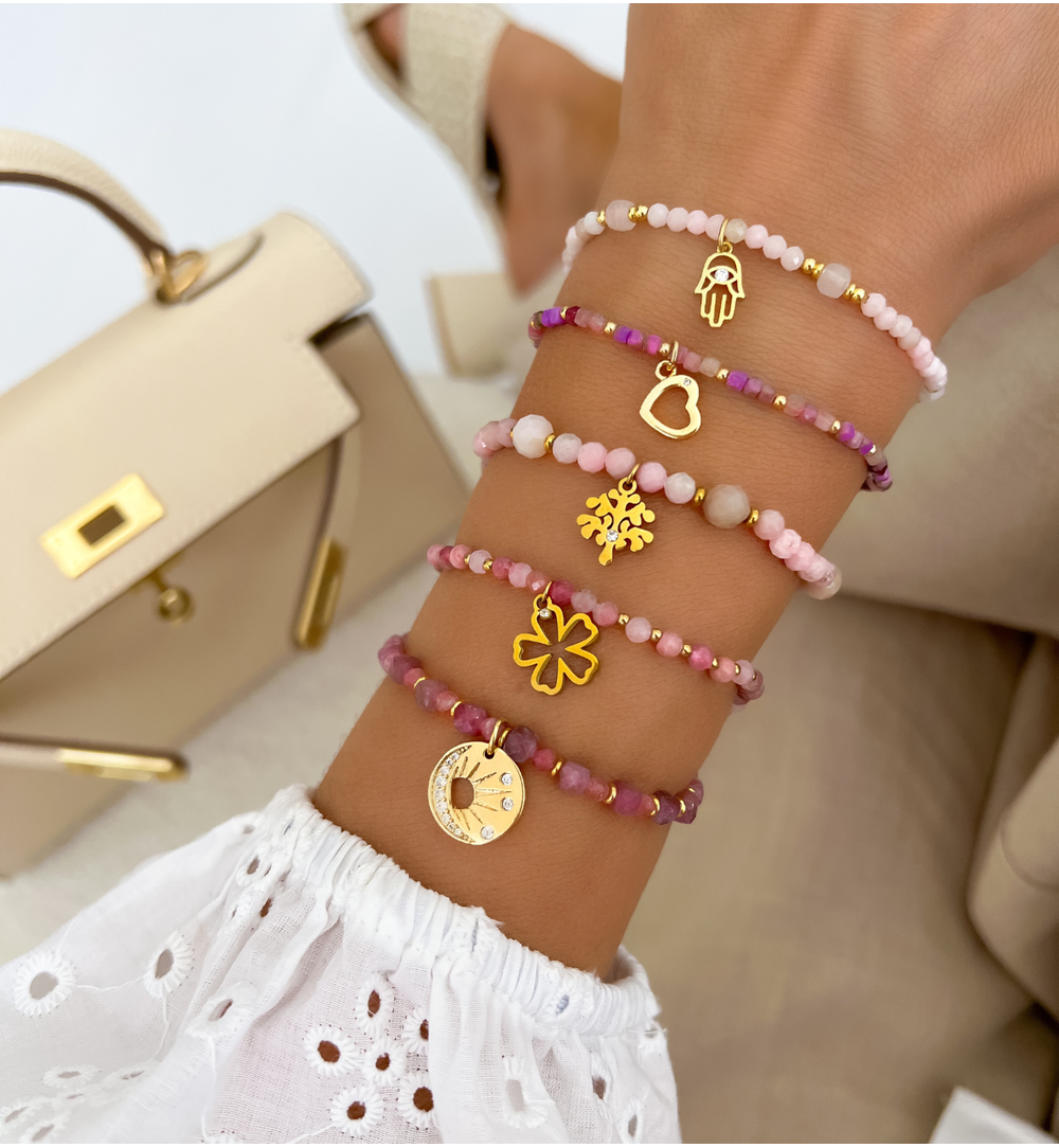 Bransoletka różowa z ręką Fatimy Pink Stones BTW2182