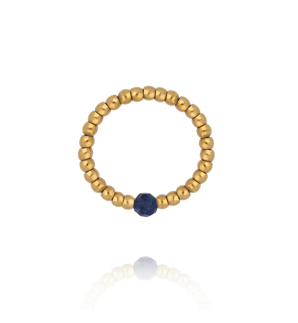 Pierścionek elastyczny ze złotych kuleczek z sodalitem PTW0610