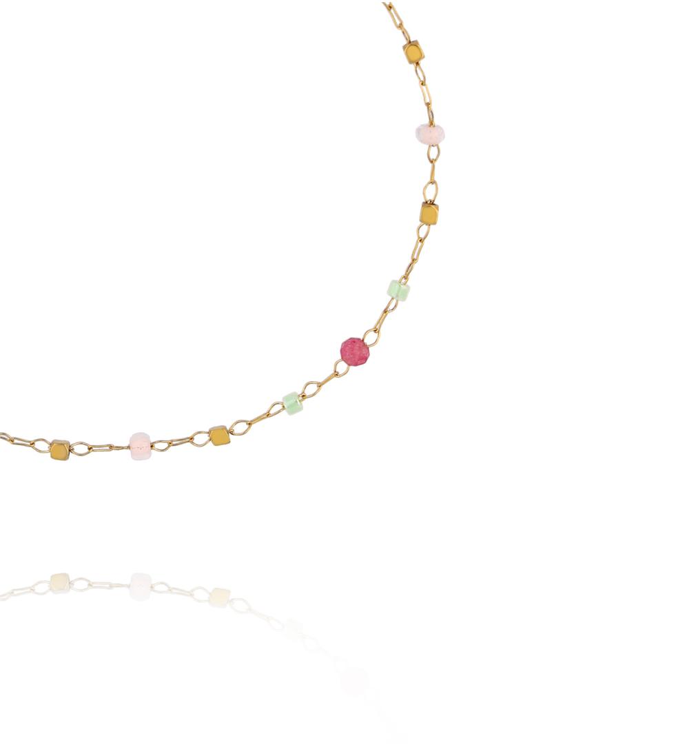 Bransoletka na złotym łańcuszku z kolorowymi kamieniami BEA0094